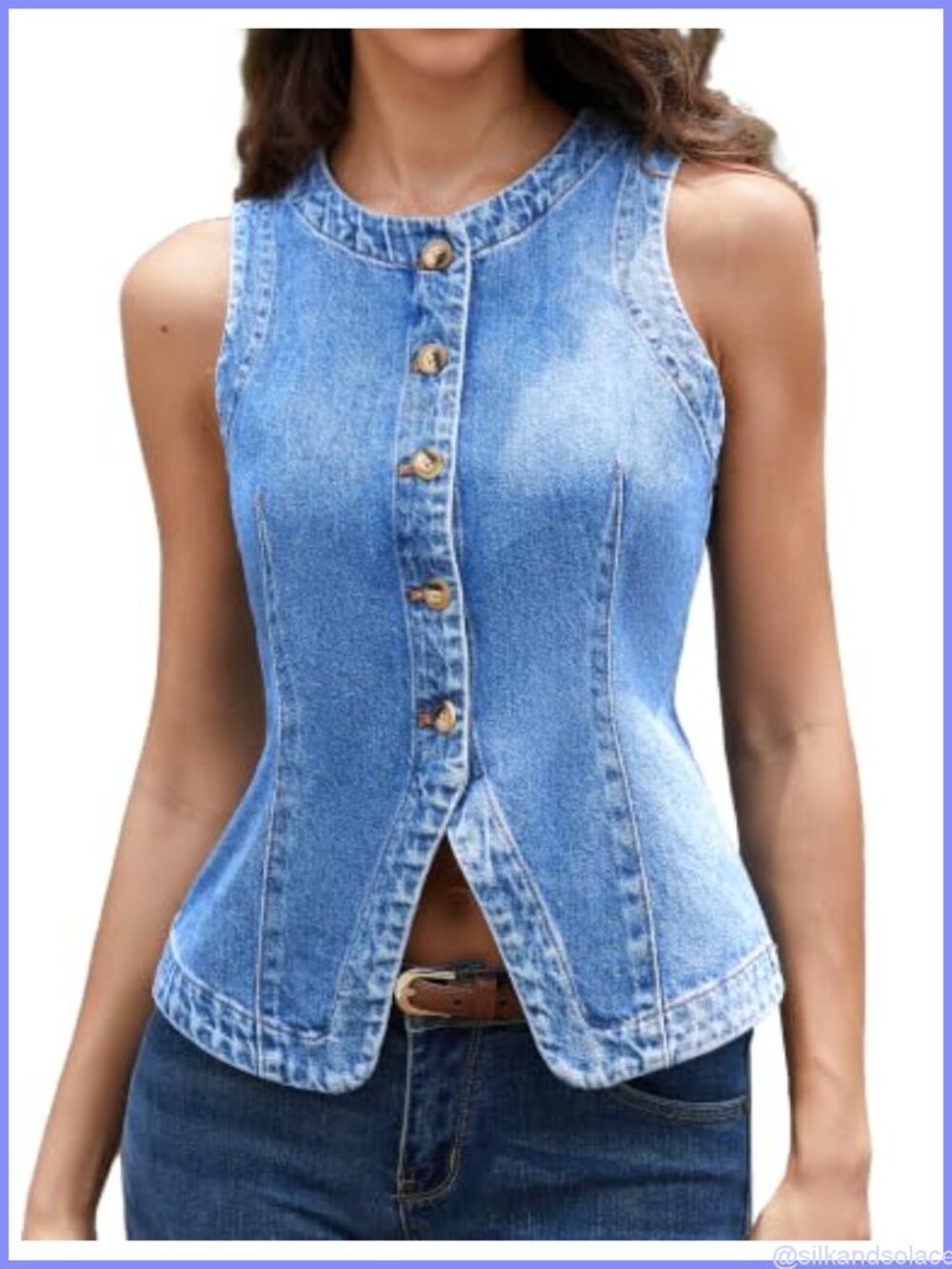 Women's Denim Vest, Button Down Fitted Jean Vest Top Casual Outerwear Western
